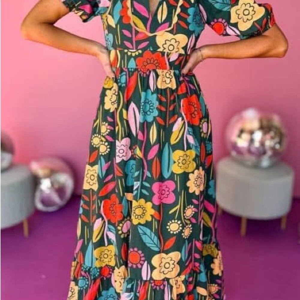 Floral Maxi Dress - Multicolor fits Medium